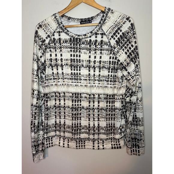 David Cline Long Sleeve Carbon Crew Neck Patterned Top Side Slit Sz Medium Artsy - Picture 1 of 6